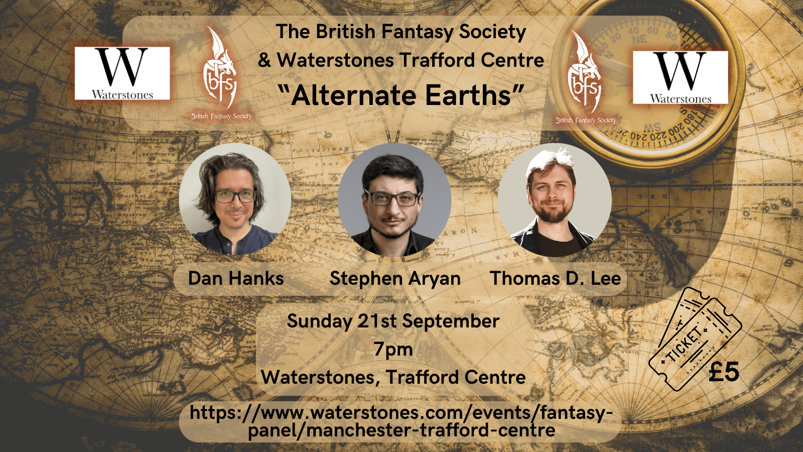 Background graphic of an old map.
Covers for each of the three books followed by a brief description.
The Way up is Death, Dan Hanks – When a mysterious tower appears in the skies over England, thirteen strangers are pulled from their lives to stand before it as a countdown begins. Above the doorway is one word: ASCEND.
The Sorrow of the Sea, Stephen Aryan – The epic conclusion to Stephen Aryan's The Nightingale and the Falcon trilogy, a bloody and magical reimagining of the Mongolian Empire's invasion of Persia.
Perilous Times, Thomas D. Lee – An immortal Knight of the Round Table faces his greatest challenge yet—saving the politically polarized, rapidly warming world from itself—in this slyly funny contemporary take on Arthurian legend.
