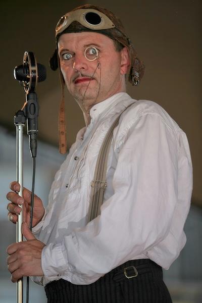 A man dressed in steampunk gear