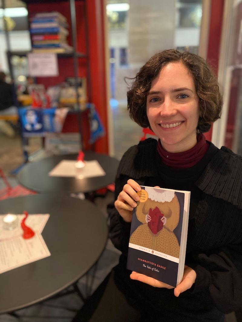 Greta Colombani in a book store