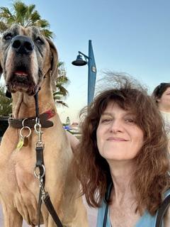 Author Berna Hudson with her dog Echo