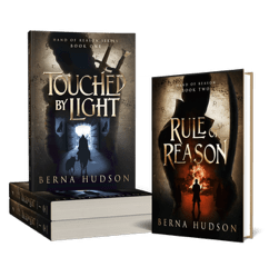 The covers of books Touched by Light and Rule of Reason by Berna Hudson