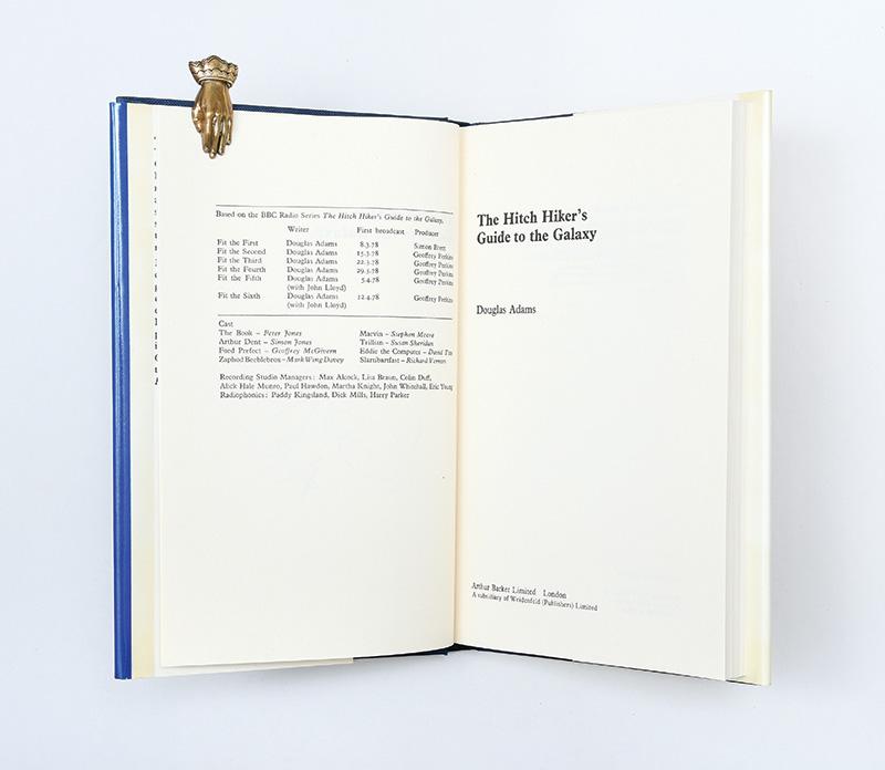 inner frontispiece of Douglas Adams' The Hitch-Hiker's Guide to the Galaxy showing the radio series episodes it was based on