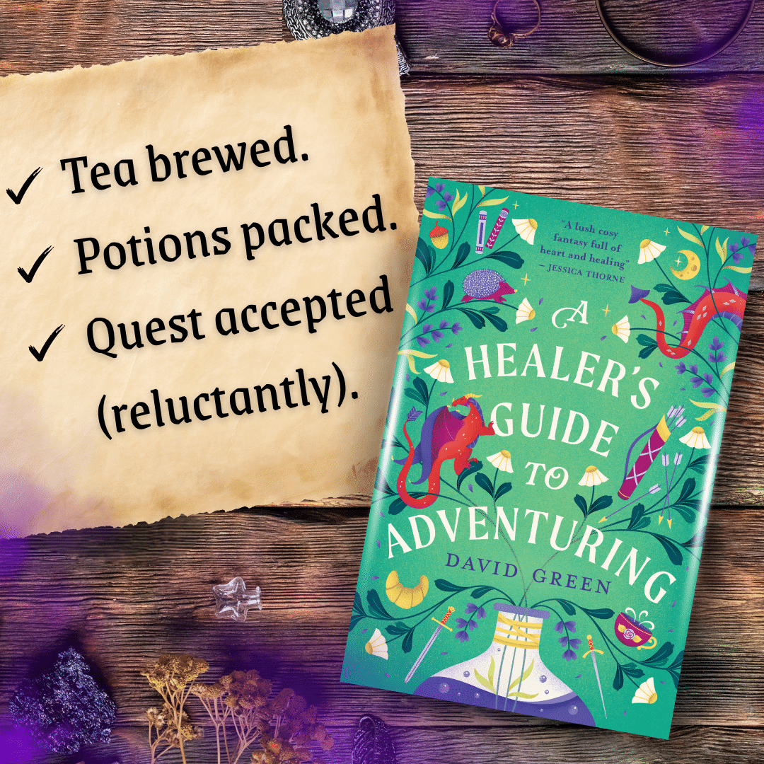 A marketing graphic for A Healer's Guide to Adventuring