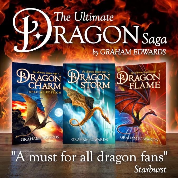 A marketing graphic for Graham Edwards' dragon saga trilogy
