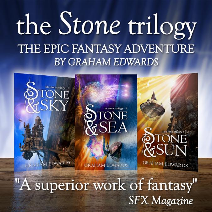 A marketing graphic for Graham Edwards' Stone trilogy