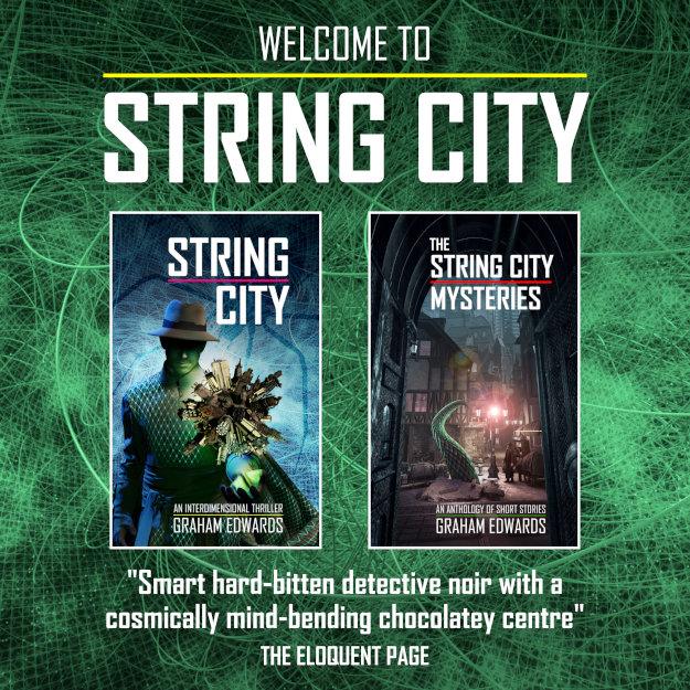A marketing graphic for Graham Edwards' String City books