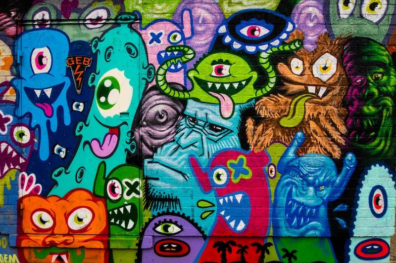 Street art showing a range of monsters